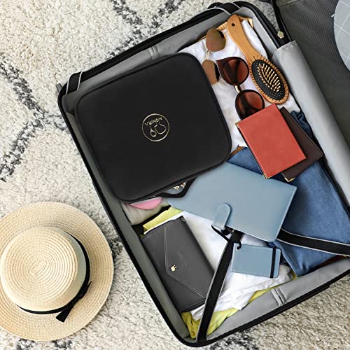 MOMIRA Makeup Box with Mirror, Cosmetic Storage Box, Cosmetic Case with Adjustable Dividers, 3-Color Adjustable LED Light, and Makeup Brush Case, Hand