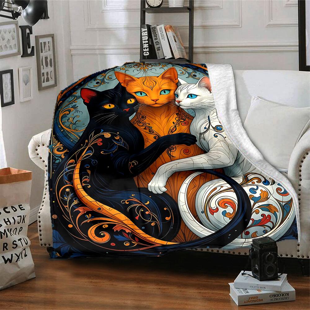 1pc Cat Artwork Blanket Lightweight Flannel Blanket Throw Blanket For Sofa, Bed, Travel, Camping yy2509026216