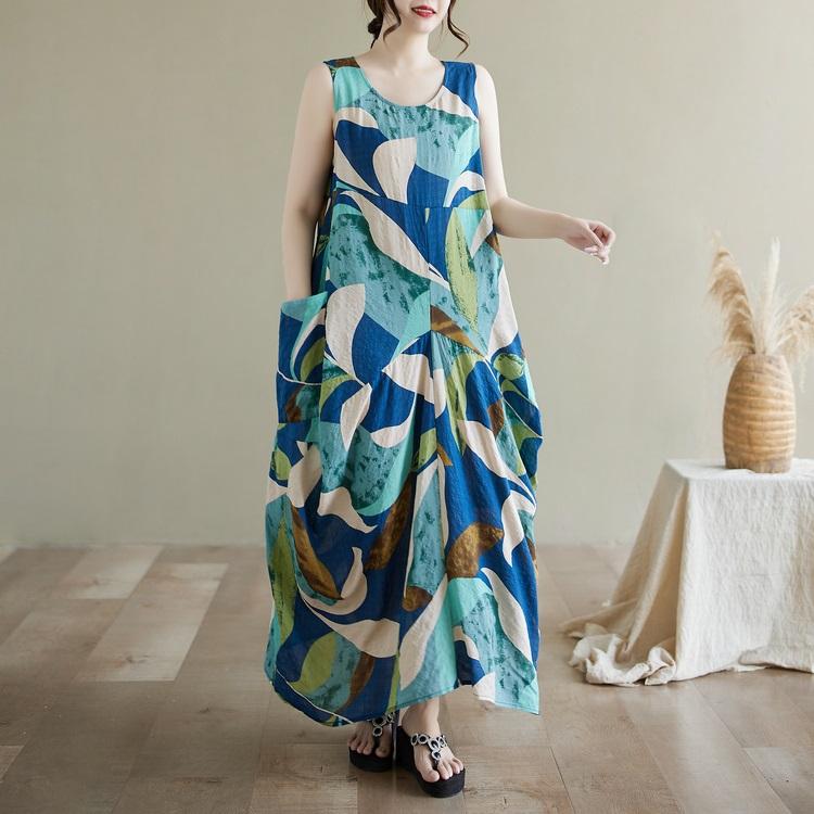 sleeveless  Plus size Cotton vintage floral new in dresses for women casual loose long summer dress