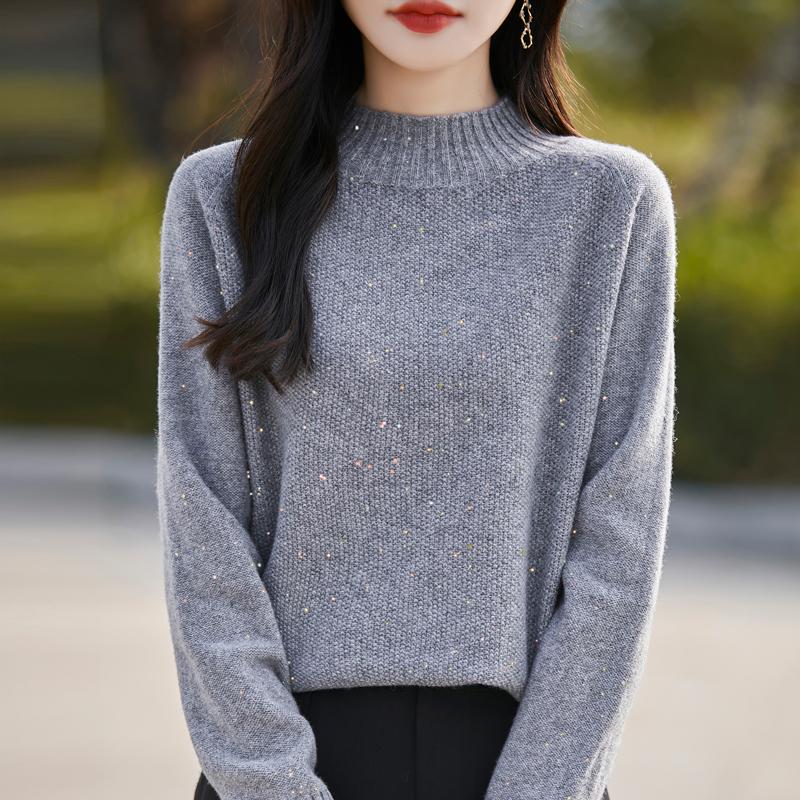 Damski sweter kaszmirowy Qinghe Cashmere 30% kaszmir 70% wełna Jesień i Zima Kaszmirowy pulower Miękki i ciepły