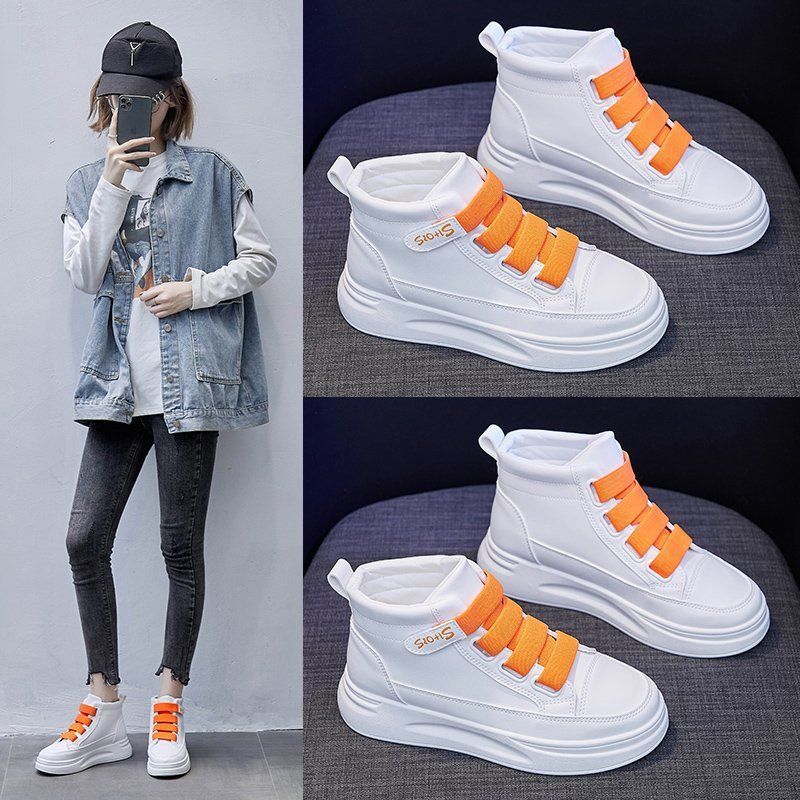 Scarpette bianche da donna, nuovi outfit primaverili, superficie in pelle famosa su Internet, suola spessa, scarpe casual alte per bambini e studenti