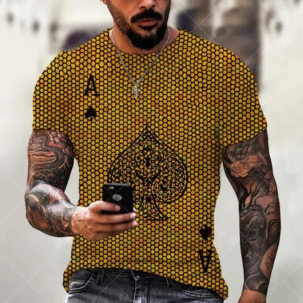 Sommer 3D Poker Print Herren T-Shirt Harajuku Street Monster Horror Stil Mode Lässig Rundhals Kurzarm Übergroße Oberteile
