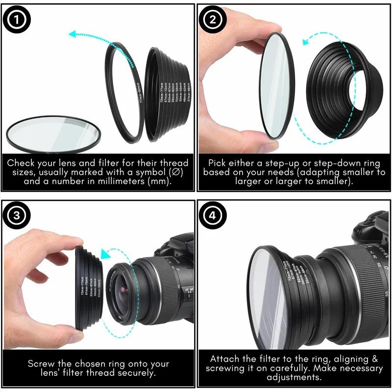 Camera Lens Filter Adapter Ring Set 37-82mm 82-37mm Step Up Down Rings For Canon Nikon Sony Fujifilm Dslr