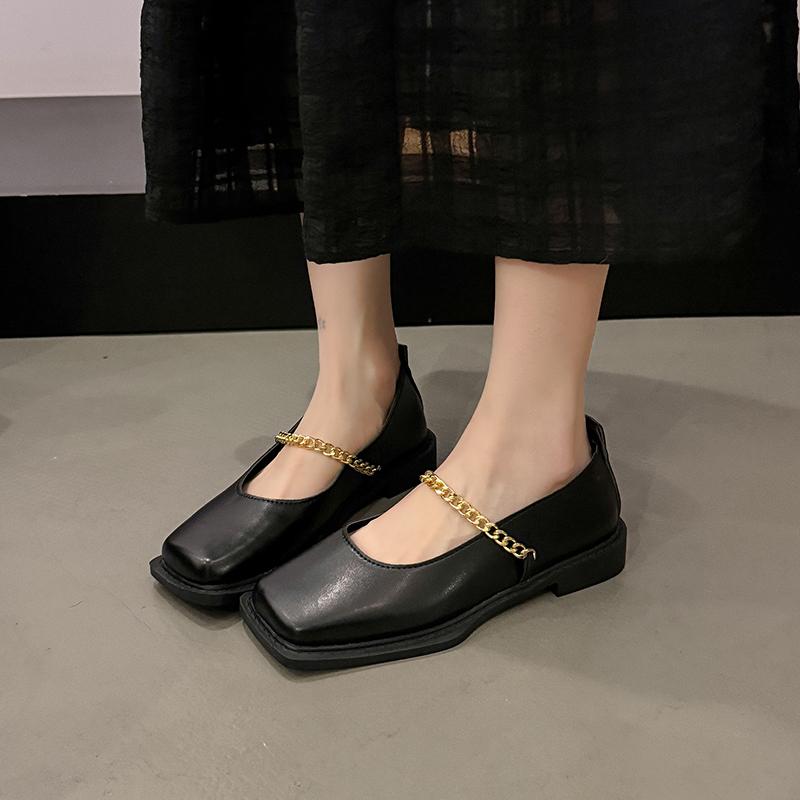Retro Fashion Mary Jane Single Shoes - Women's  Spring New Style Square Toe Versatile Low Heel Leather Shoes. Sizes 35-43