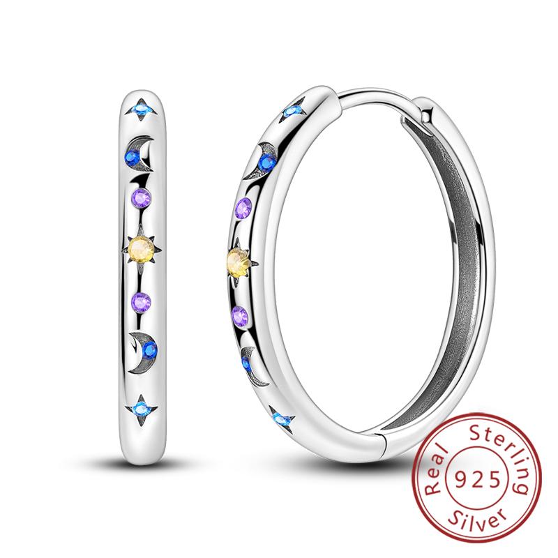 New Original 925 Silver Hoop Earrings Purple Zircon Flowers Butterflies Studs Earring For Women Wedding Engagement Gift