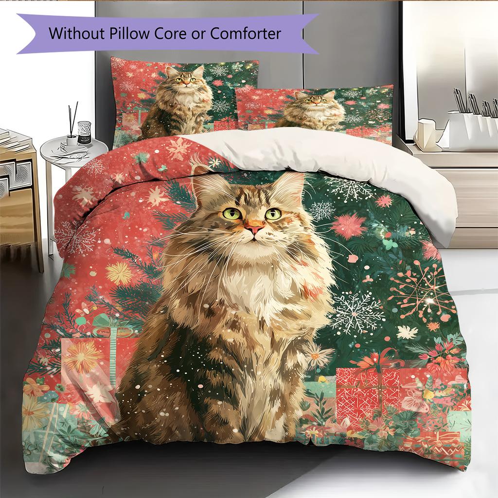 Cute Maine Coon Pattern Bedding Home Decoration Birthday Gift (1 * duvet cover + 2 * pillowcase, without core)
