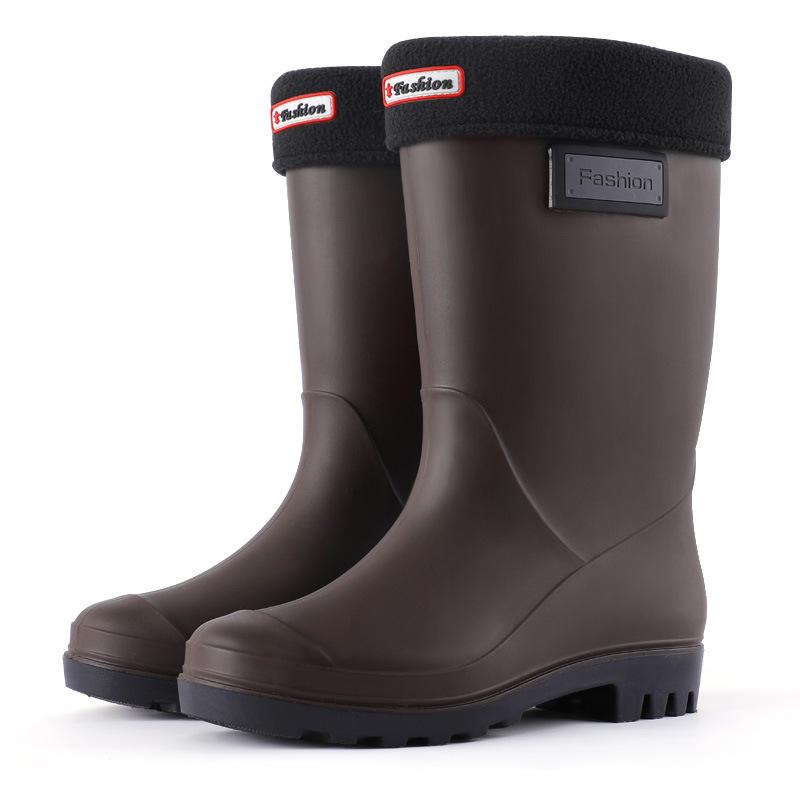 

Fashion Rain boots women s four seasons fashion outdoor mid-tube waterproof non-slip rubber shoes fashion rain boots with cotton cover 40
