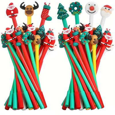 5ml 50 Pieces Christmas Gel Ink Pen Novelty Christmas Rollerball Pens Black Gel Ink Christmas Characters Stick Pen Christmas