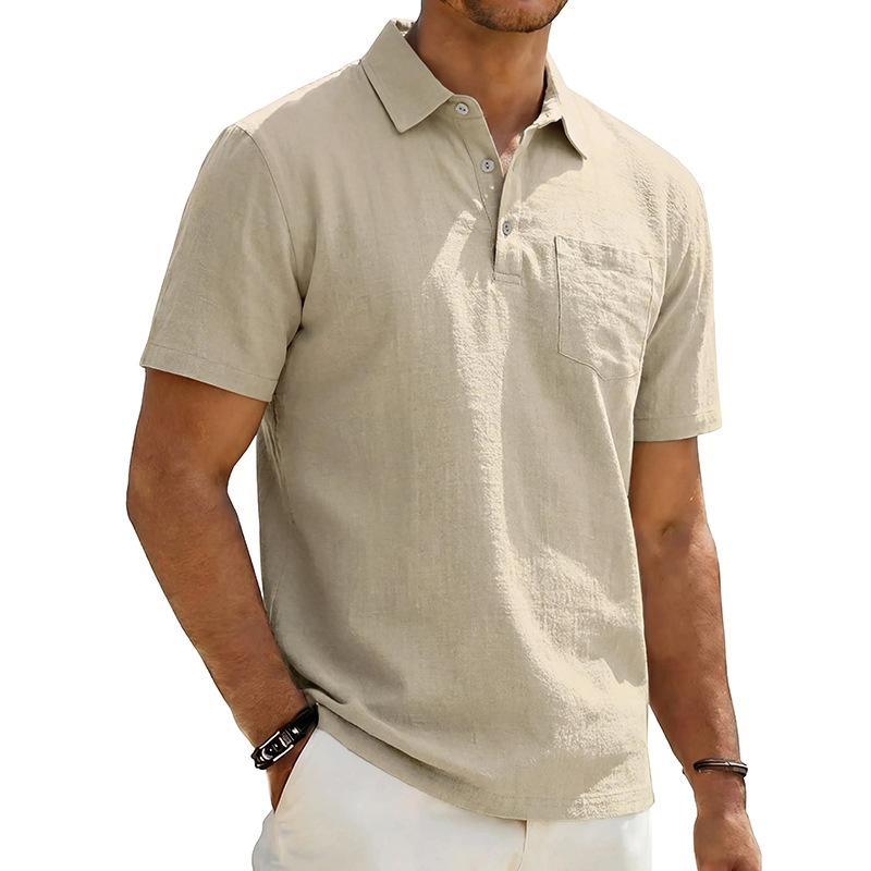 Men's Summer Men's Beach Linen Polo Shirt Loose Casual Simple Lapel Short Sleeve Men