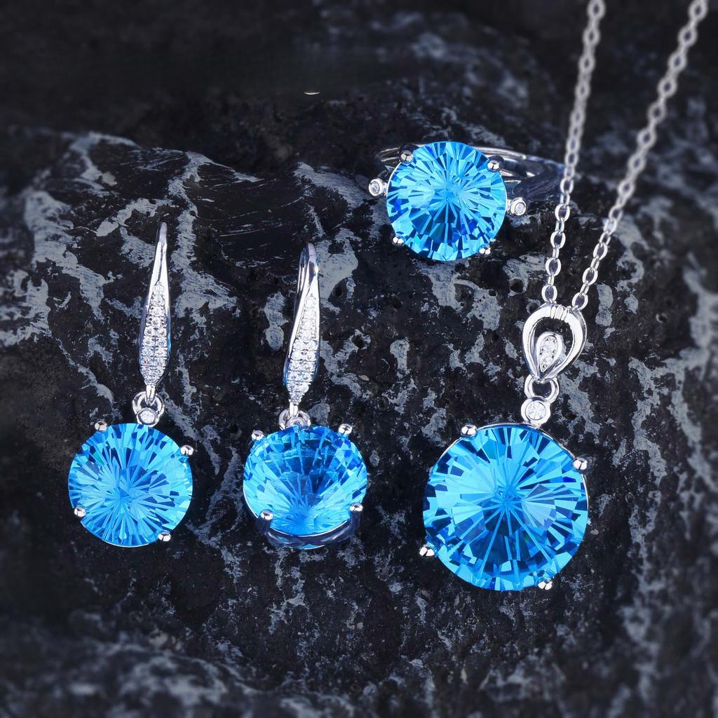 Kleur Schat Oorbellen Fanta Ring Violet Geel Diamanten Set