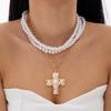 Exaggerated Personality Punk Style Imitation Pearl Necklace Cross Sweet and Cool Long Pendant Necklace Women