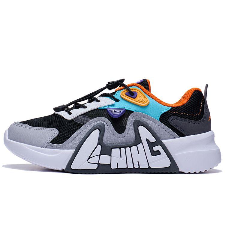 Li Ning Kids Ln 90 Summer Comfortable Shock Absorption Rebound Casual Shoes Kids Sneakers Black Gray White YKCT072-5