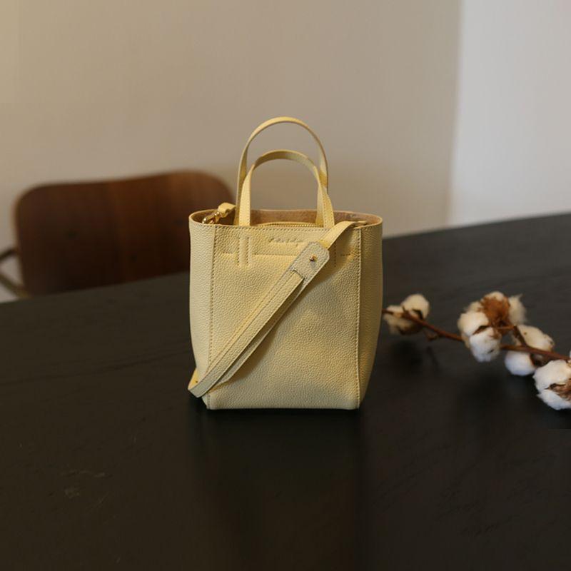 

Fall and Winter French Vertical Cowhide Leather Single-Shoulder Bag Crossbody Small Size CHICKEN YELLOW