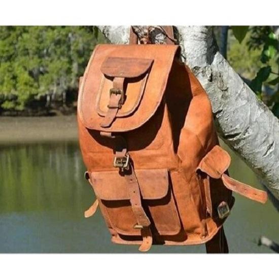 Leather Goat Backpack Bag Laptop Rucksack Vintage Travel Genuine Brown Men's