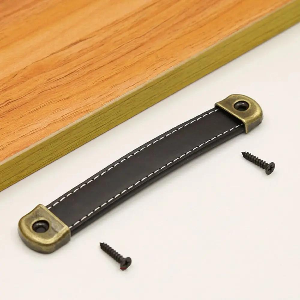 Nordic With Screws Leather Handle Square Soft Drawer Handle 96/128/160mm Zinc Alloy Door Knobs Cabinet