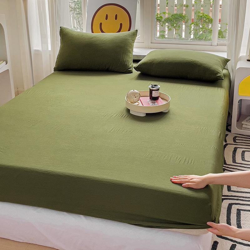 

Simple soft waxy green mattress single piece washed cotton non-slip fixed mattress cover bed cover Simmons mattress dust protection 180 * 200 single piece mattress ціан