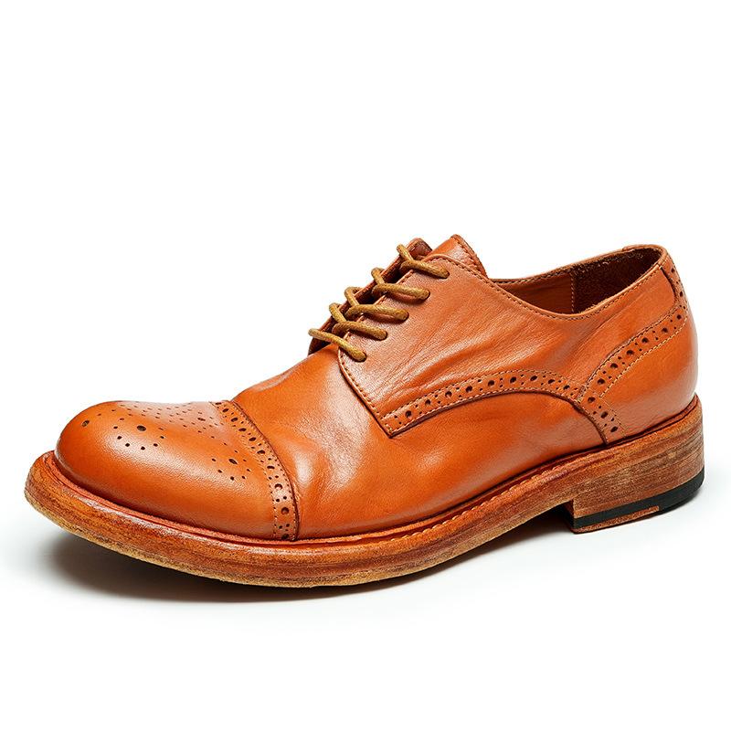 Big Head Business Dress Leather Shoes British Goodyear Carved Handmade Shoes Leather Sole High-end Inside and Outside Cowhide Men's Shoes