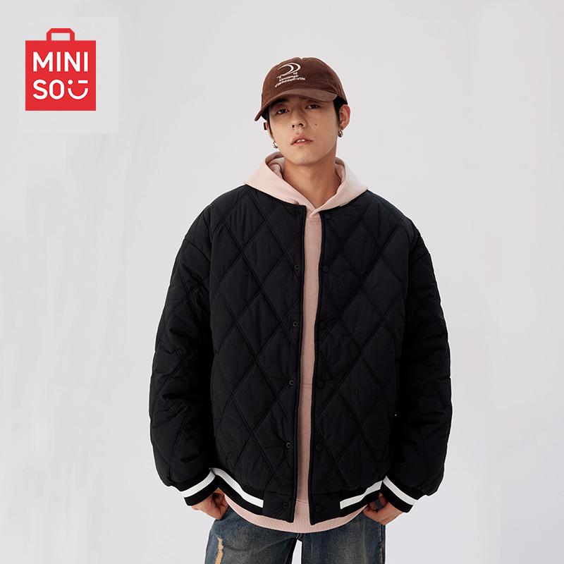 MINISO Men s 2024 Winter Thick Color-block Baseball Collar Padded Jacket 2XL
