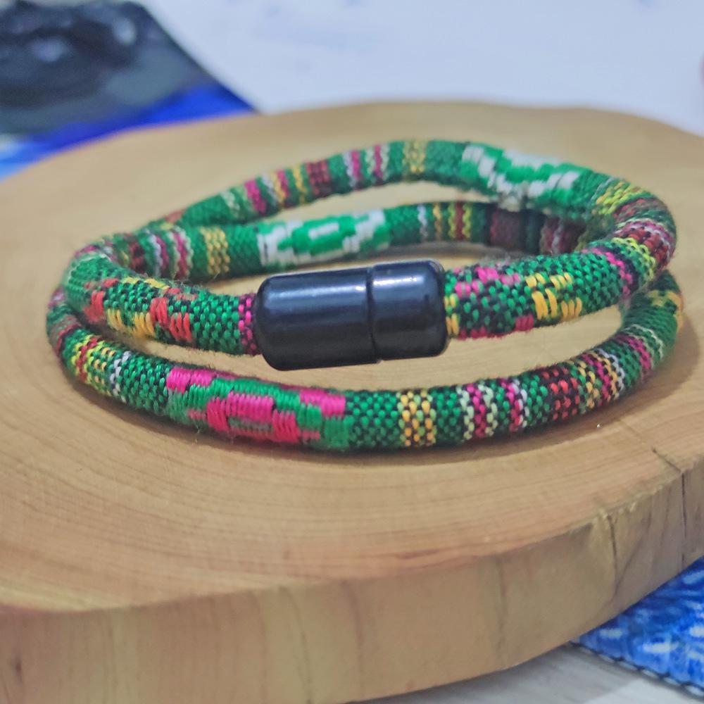Men's Ethnic Fabric Magnetic Buckle Bracelet - Available in Various Colors