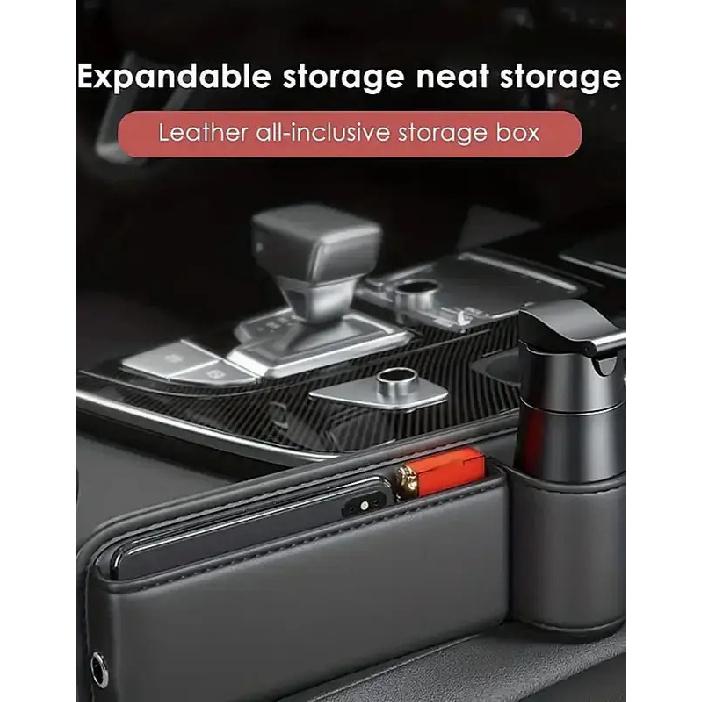 1pc Car Seat Gap Filler Organizer with Cup Holder PU Leather Car Side Seat Storage Box Multi-functional Car Interior Organizer F
