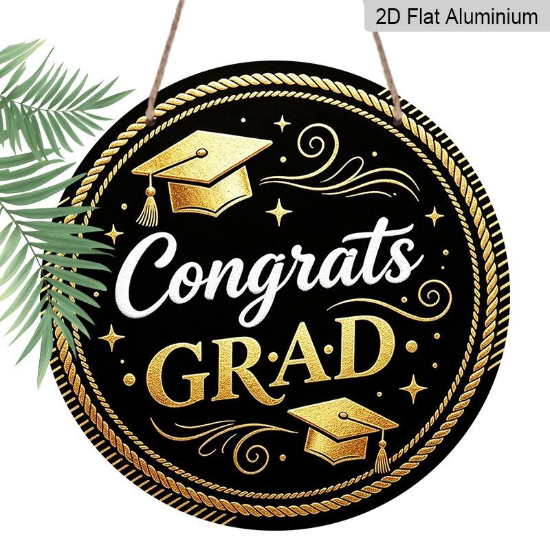 

2D Flat Aluminum Graduation-themed Wall Decoration Available in Multiple Sizes Features A Black and Gold Minimalist Graduation Cap Design Making It A 7.87×7.87inch