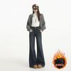 Retro horn jeans for women, autumn and winter new simple and versatile loose straight leg without leg pull pants