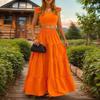 Women's 2 Piece Outfit Set Sexy Solid Color Ruffle Sleeve Crop Top High Waist Tiered Flowy Maxi Skirt Elegant Vacation Beach Wear Suit