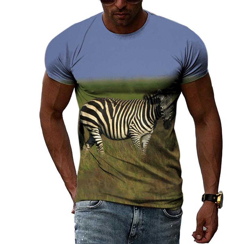 Summer Fashion Casual Men's T-shirt with Street Style Round Neck 3D Printed Zebra Pattern T-Shirts Men’s
