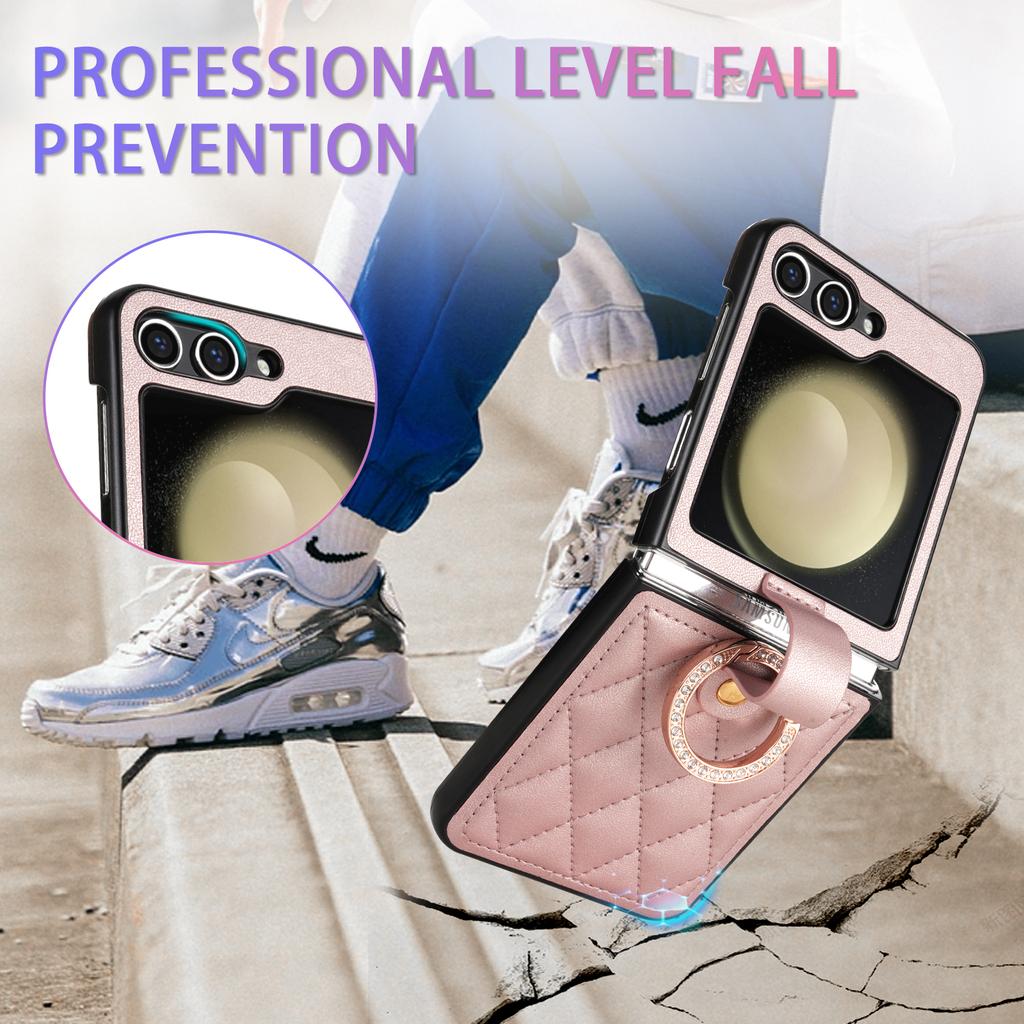High Quality PU Leather Ring Holder Phone Case for Samsung Galaxy Z Flip 6 5 Flip6 Flip5 5G Protection Shockproof Cover
