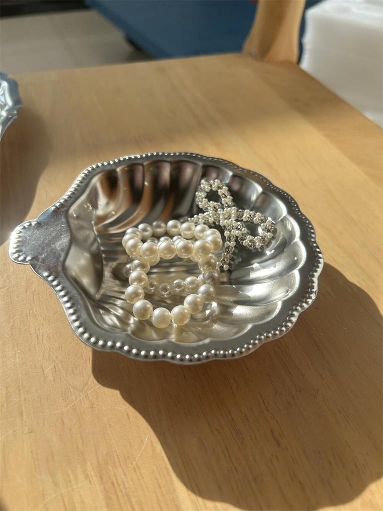 Luxurious French Retro 304 Stainless Steel Food Dish Plate Shell Box Jewelry Peal Storage Bag Desk Decoration