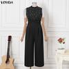 VONDA Summer Women Sleeveless Beading Casual Long Elegant Jumpsuits Overalls