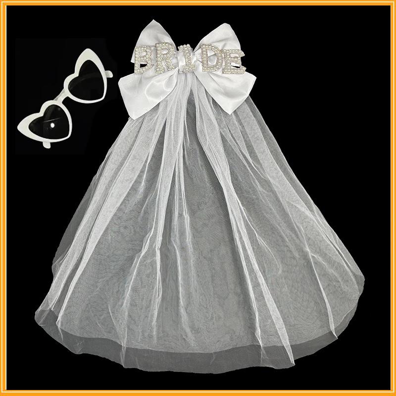 European American Bride To Be Bow Pearl Hot Diamond Letter Headdress Wedding Party Peach Heart Sunglasses Headwear