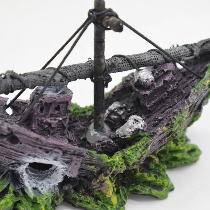 Pirate Ship Aquarium Decor: Glass Tank Hideout & Resin Mast Ship