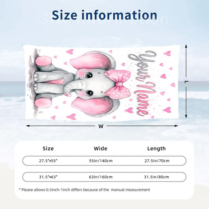 Elephant Theme Beach Towel Personalized Custom Name & Text Soft Quick Dry Beach Towel for Swimming Travel