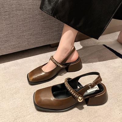 Sommer neue Retro Mary Jane Schuhe Tasche Kopf Sandalen runder Kopf dicker Absatz einzelne Schuhe Frauen