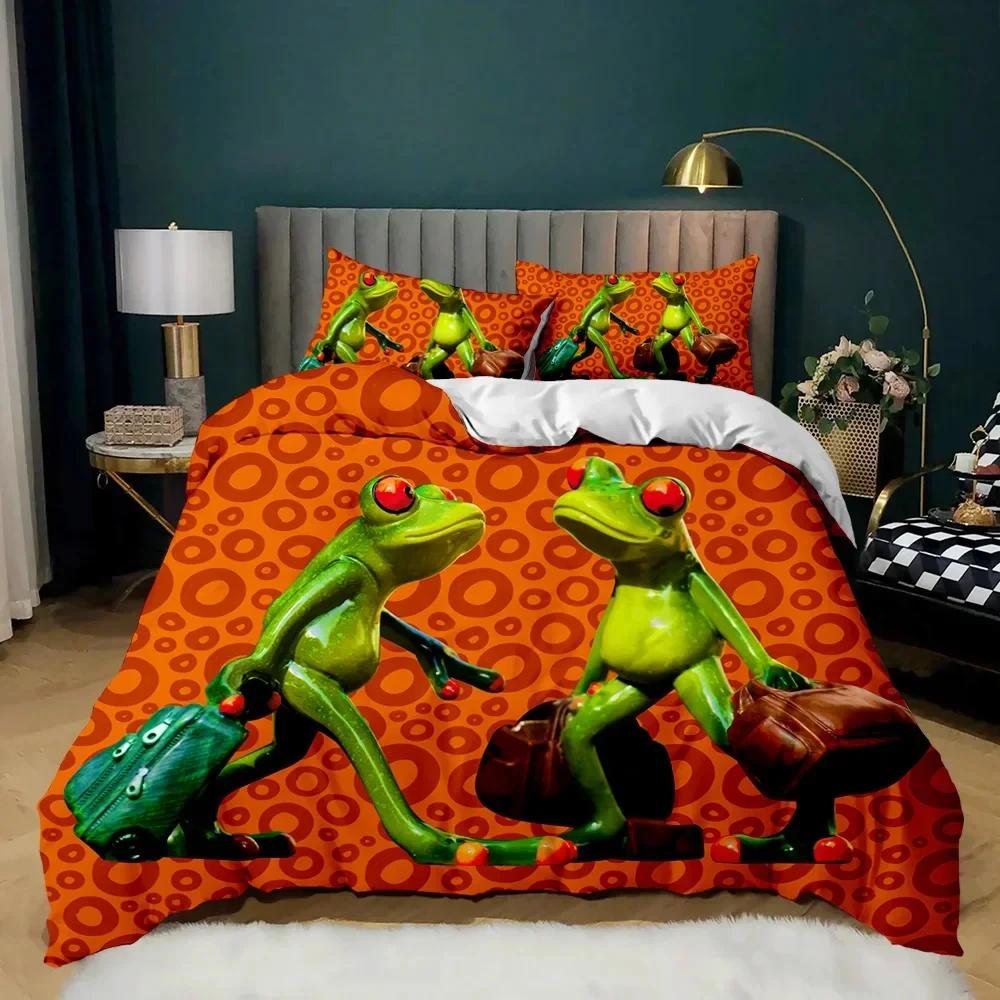 Kurbağa Yorgan Kılıfı Seti Sürüngen Vahşi Yaşam Hayvan Yorgan Kılıfı Genç Yetişkin İkiz Çift Kraliçe Kral Boyutu Polyester Yorgan Kılıfı