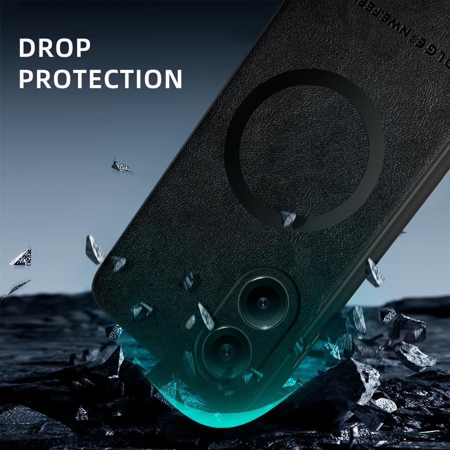 For POCO X7 X7 Pro Fine Hole PU Cow Pattern Leather Outer Magnetic Ring Soft Edge Anti-Drop Anti-Fingerprint Phone Case