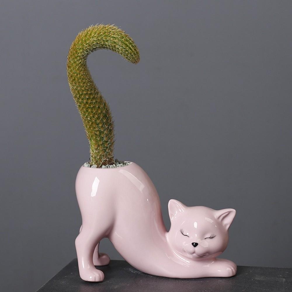 Cartoon Column Flower Pot Cute Cat Tail Cat Flower Pot Vase  Home Decor