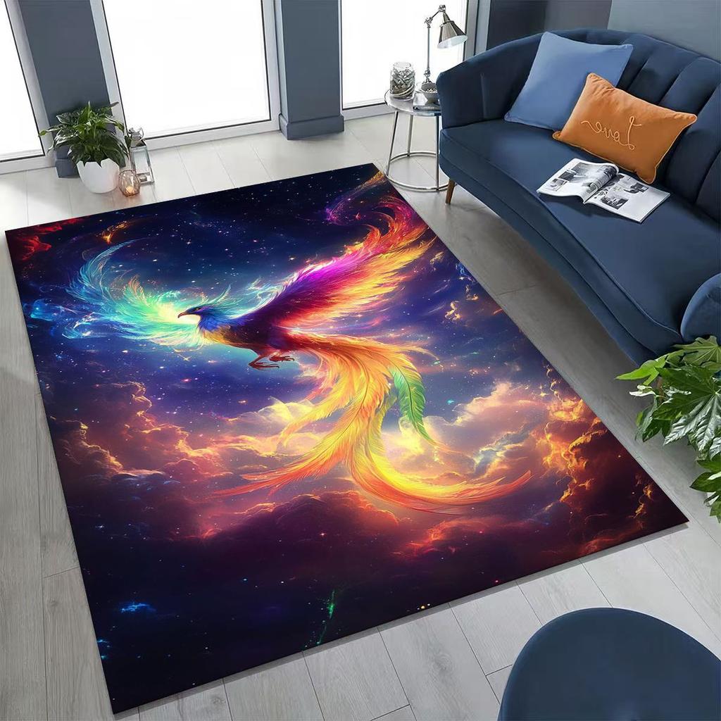 Colorful Rebirth Fire Phoenix Divine Bird Rug for Bedroom Living Room Sofa Home Doormat Decor, Large Kid Play Non-slip Floor Mat