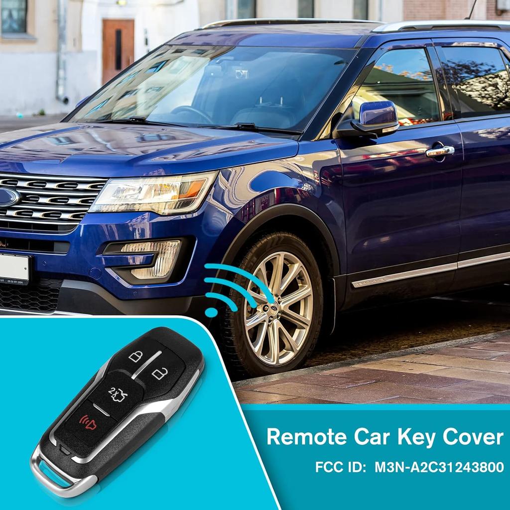 Key Fob Cover Replacement 4 Buttons Key Fob Shell Case M3N-A2C31243300 164-R7989 For Ford Explorer 2016-2017, For Ford Edge / Fusion Titanium /
