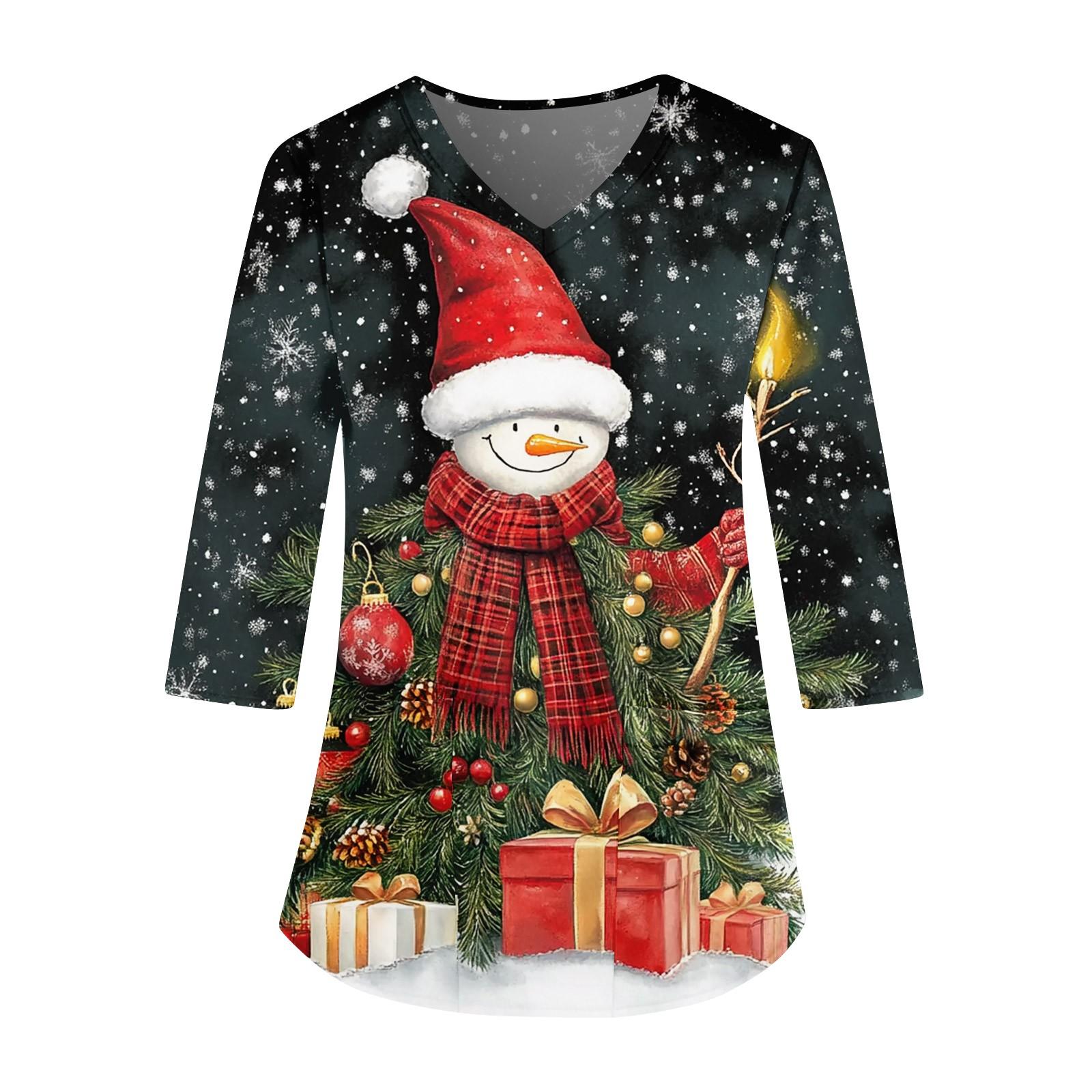 

Модные женские комбинезоны с V-образным вырезом и рукавами 3/4, карманы, рождественские принты, свободные топы XXXXL