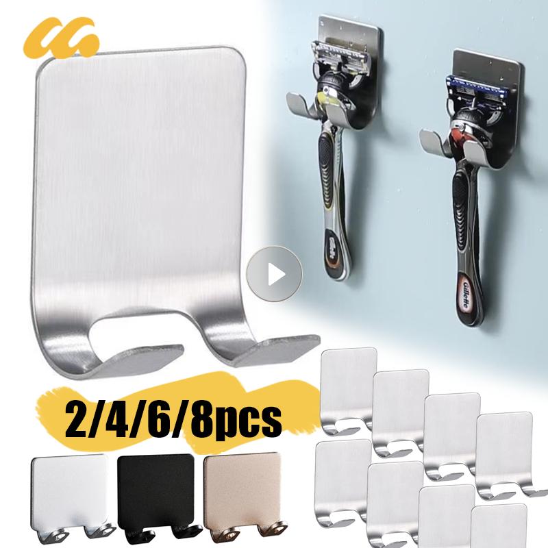 2/4/6/8pcs Shaving Razor Holder Multi-function Stainless Steel Shelf Razor Stand Wall Razor Holder Bathroom Accessories Hook