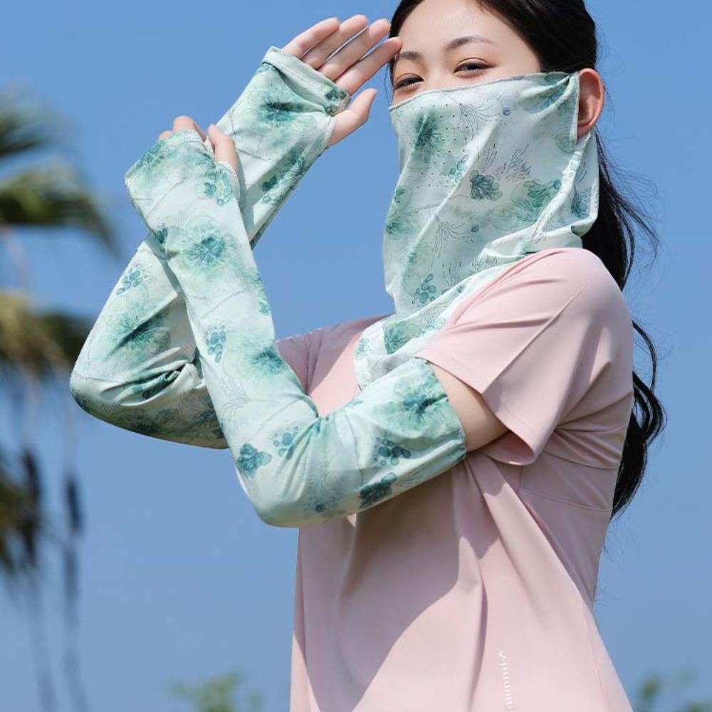 3pcs Quick Drying Floral Ice Silk Mask Breathable Sunshade Arm Cover Women Sunscreen Veil  Outdoor