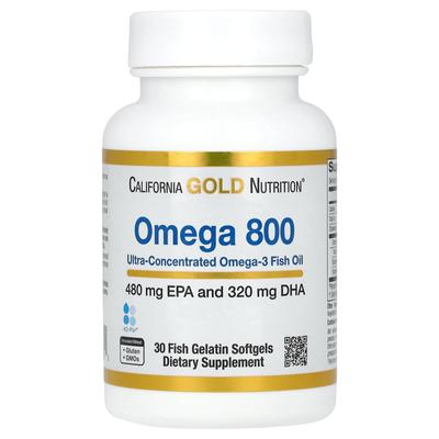 Omega 800 Olio di Pesce Omega-3 Altamente Concentrato, Forma Trigliceride Kd-Pur, Capsule Molli di Gelatina di Pesce, 30 Capsule Molli (1.000 mg per capsula molle)