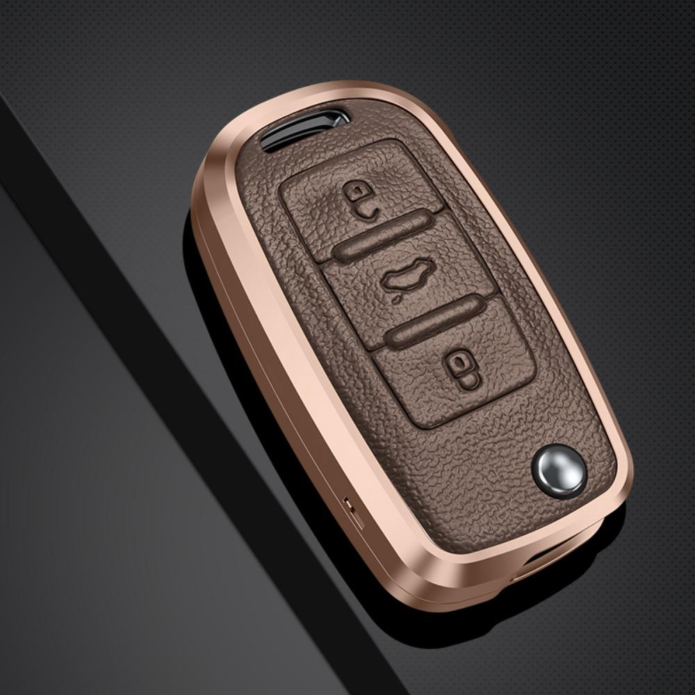 Alloy Leather Car Key Case Full Cover For Vw Volkswagen Polo Golf Passat Beetle Caddy T5 Up Eos Tiguan Skoda A5 Seat Leon Altea