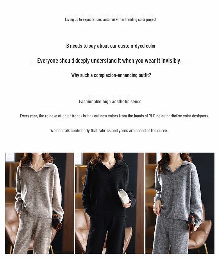 Set din două piese de toamnă/iarnă pentru femei, stil european: Pantaloni cu picior larg și tricotaje pulover