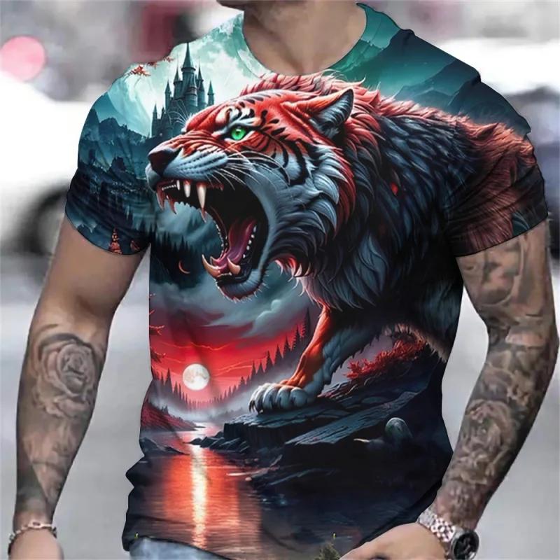3D printed Moon Tower sports fast drying breathable men's T-shirt outdoor street leisure fitness short sleeved