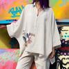 Top primaverili da donna con maniche a pipistrello, grandi dimensioni, risvolto, orlo irregolare, bottoni morbidi, maniche a pipistrello, casual, da donna, M-3XL