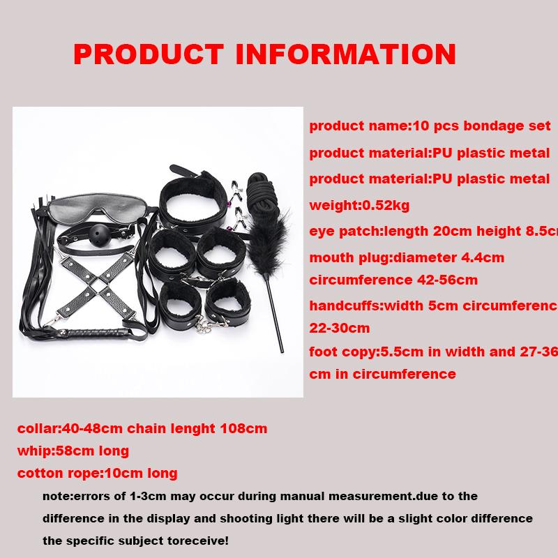 BDSM Bondage Set Sex Product Erotic Toys For Adults Games Plush Leather Handcuffs Nipple Clamps Gag Whip Rope Anal Plug