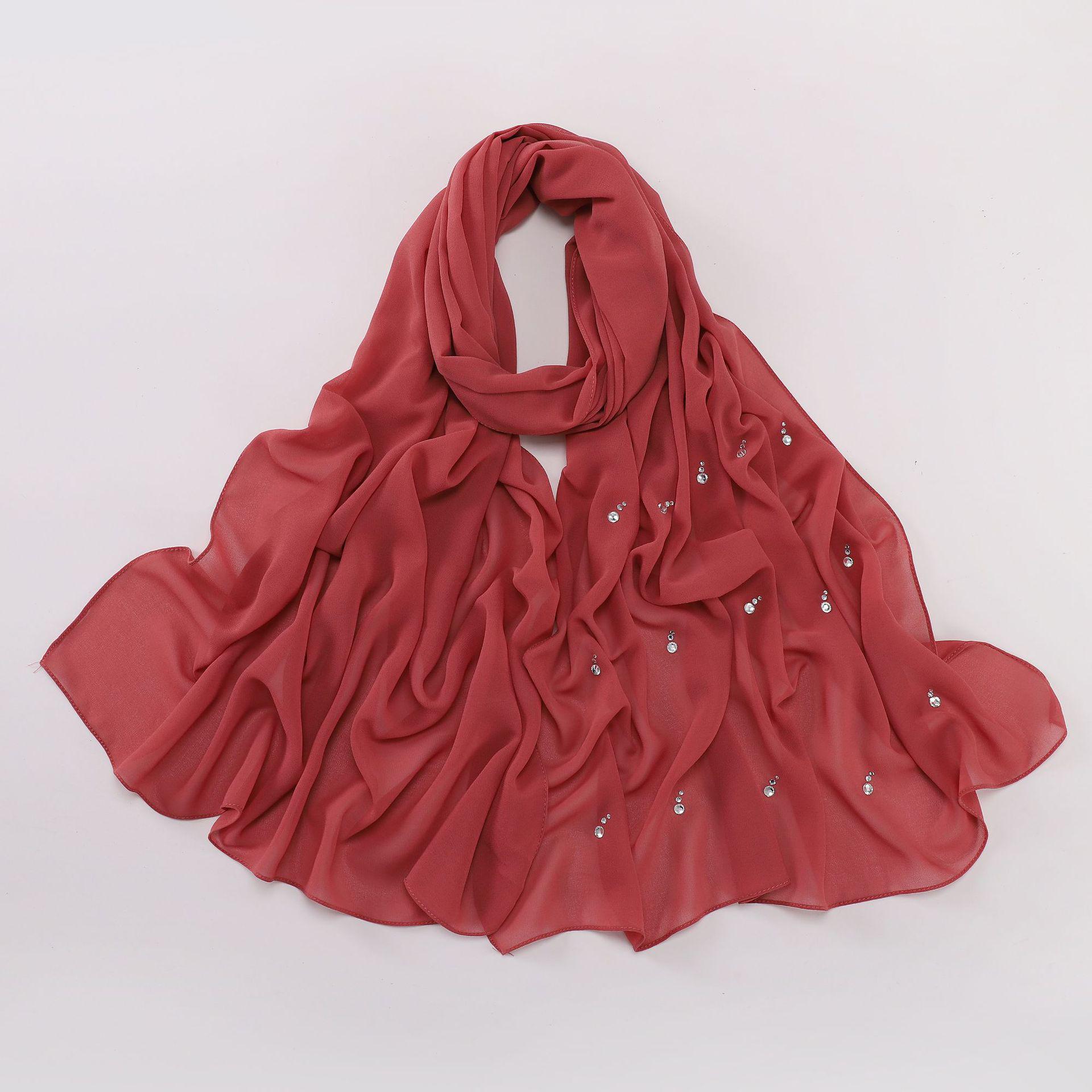 

Хиджаб из жемчужного шифона с каплями воды и бриллиантами - шарф в ближневосточном и малазийском стиле 175 cm